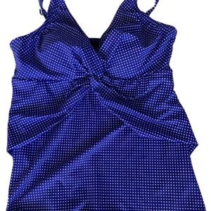 Talbots Miraclesuit Royal Blue Tankini Polka dotted Swimsuit with Vented Skirt